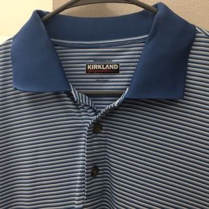 Kirkland Signature- Blue Striped Performance Polo